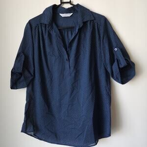 Vintage Polka Dot Blouse Shirt Miss Fashionality Blue Lightweight Made In USA